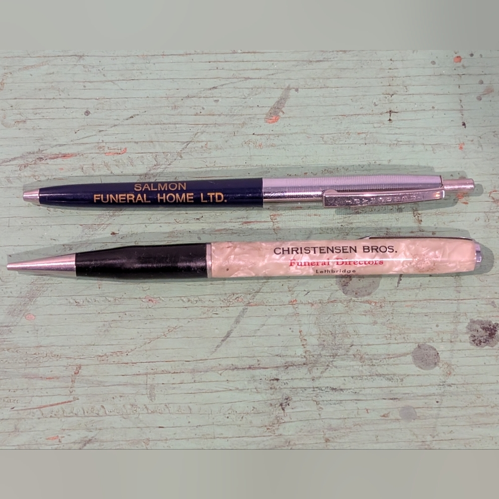 Vintage Funeral Home Advertising Pen C.1960 And Mechanical Pencil C.1940